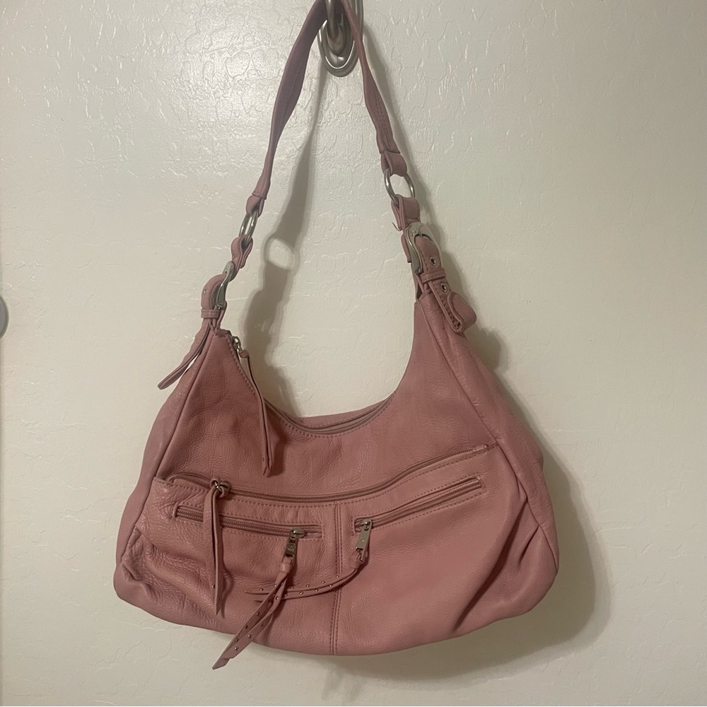 vintage dusty pink leather shoulder bag
